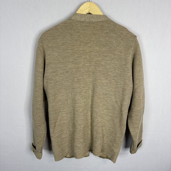 Vintage Caldwell Suede Trim Wool Cardigan Sweater Canada Tan Beige Men L Cable - Picture 4 of 7